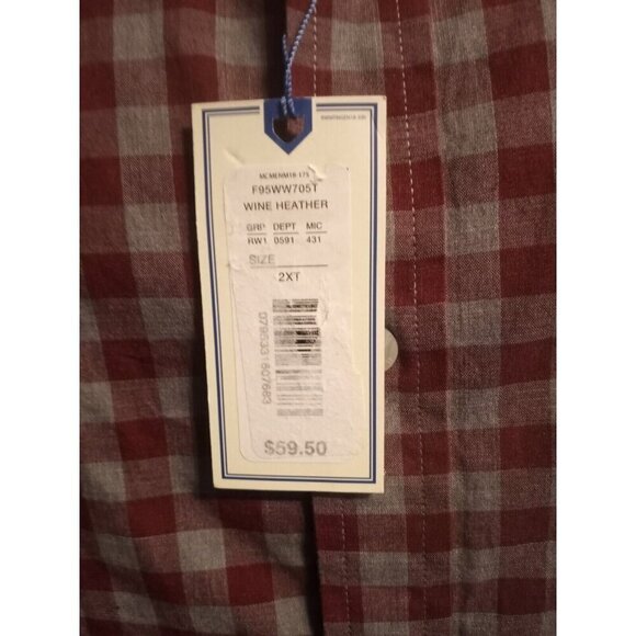 Rowm Mens Big & Tall Shirt Button Down Long Sleeve Red Gray Plaid Size 2XT NWT - Picture 3 of 13